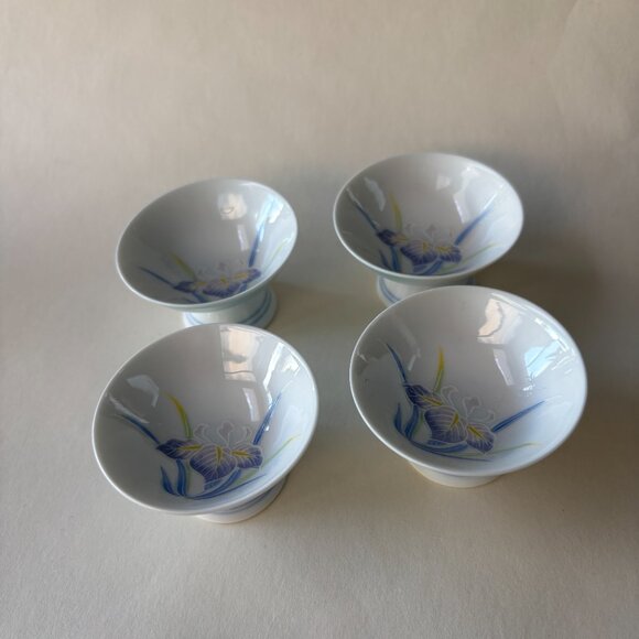 Set of 4- Vintage Sake Cups with Hand Painted Iris - Picture 3 of 9